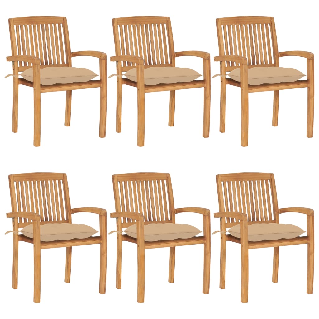 Cadeiras de jardim empiháveis c/ almofadões 6 pcs teca maciça