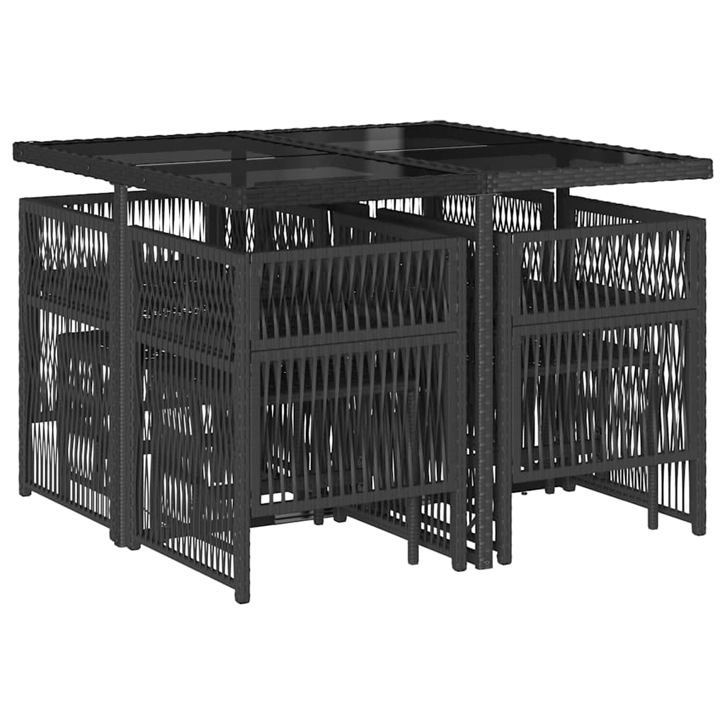 9 Pcs conjunto de jantar p/ jardim c/ almofadões vime PE preto