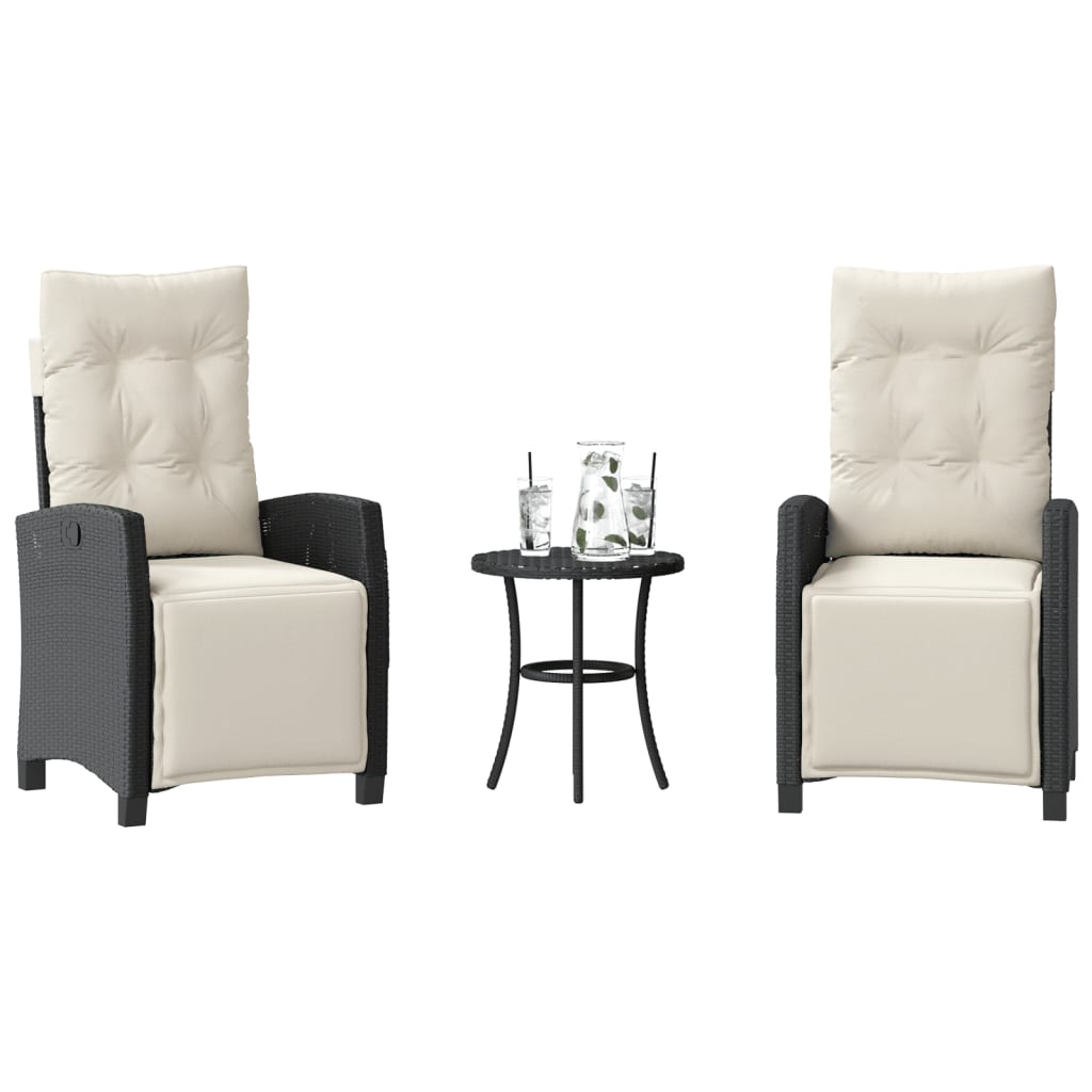 3 Pcs conjunto de bistrô com almofadões vime PE preto