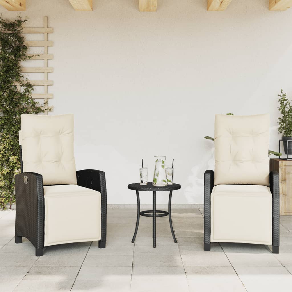 3 Pcs conjunto de bistrô com almofadões vime PE preto