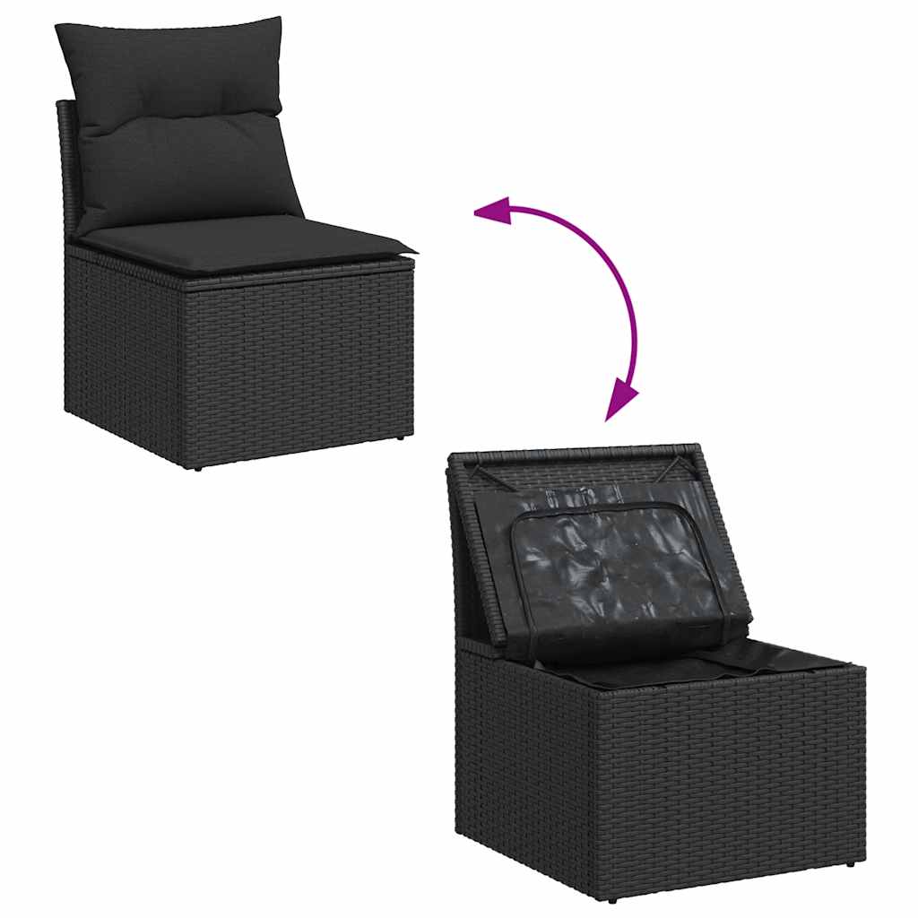 11 Pcs conjunto sofás de jardim c/ almofadões vime PE preto