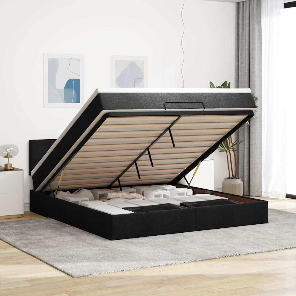 Estrutura de cama otomana com colchão 160x200 cm tecido preto