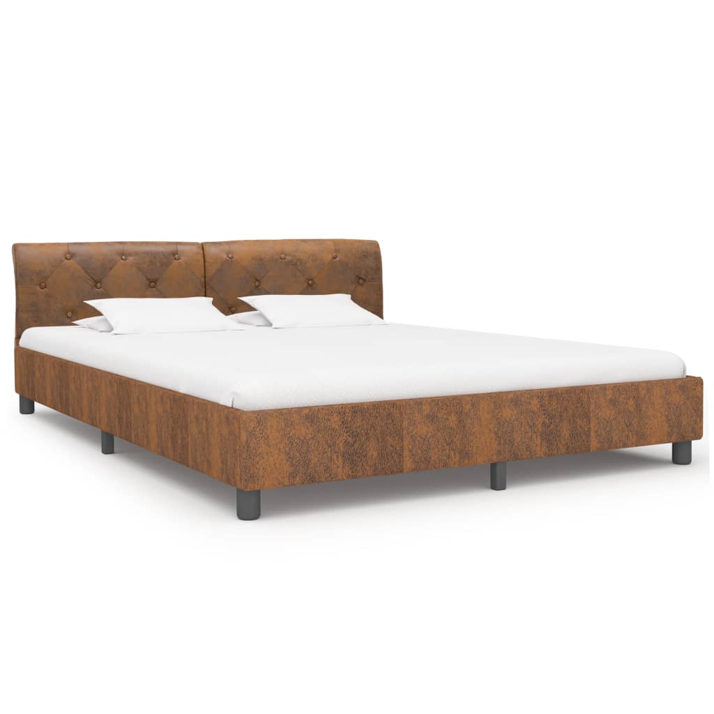 Estrutura de cama 180x200 cm camurça artificial castanho