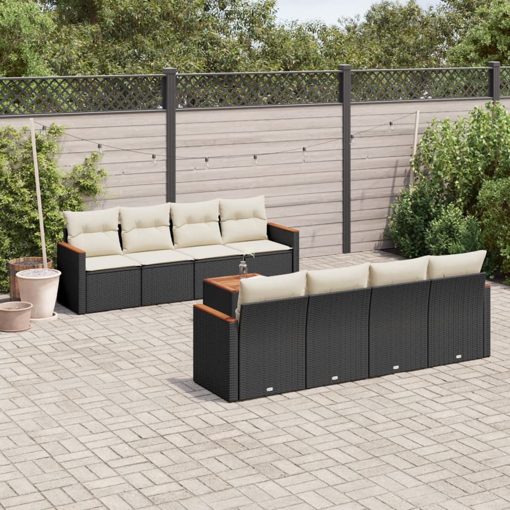 9 Pcs conjunto de sofás p/ jardim c/ almofadões vime PE preto