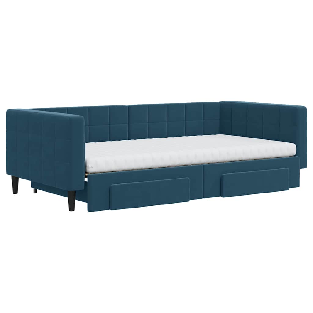 Sofá-cama com gavetão e gavetas 100x200 cm veludo azul