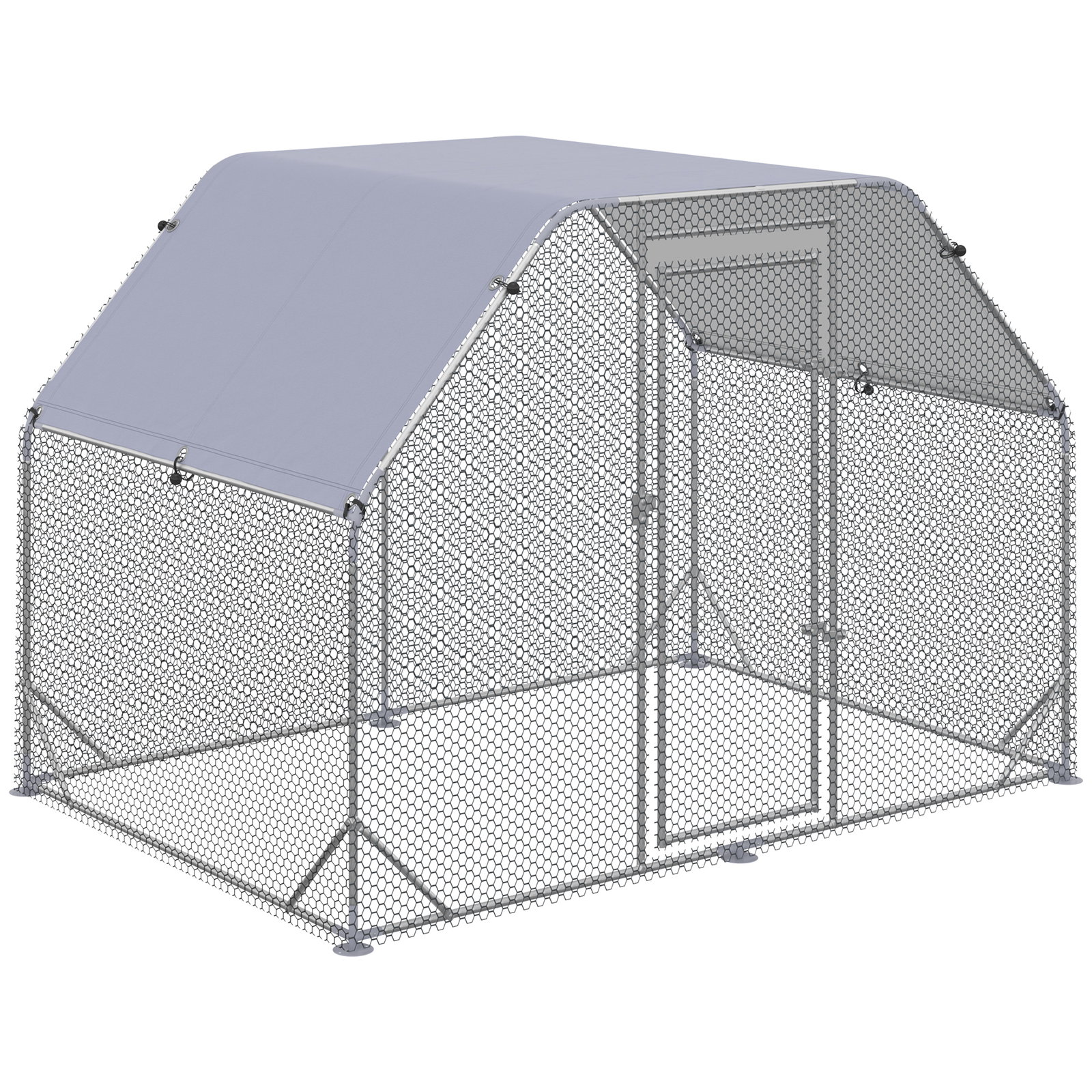 Galinheiro para exterior grande de aço galvanizado 280x190x195 cm gaiola para galinhas com cobertura de tecido oxford prata