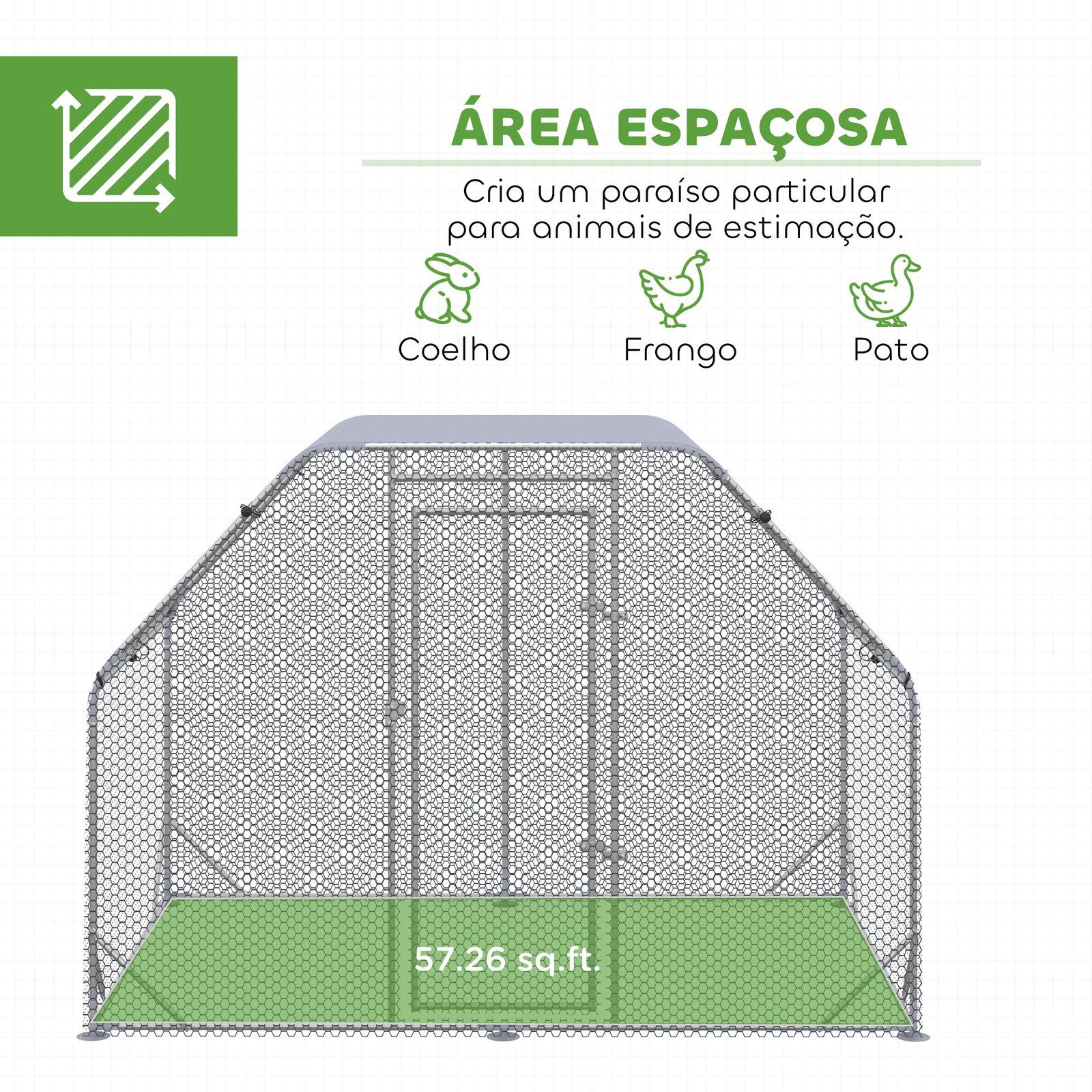 Galinheiro para exterior grande de aço galvanizado 280x190x195 cm gaiola para galinhas com cobertura de tecido oxford prata