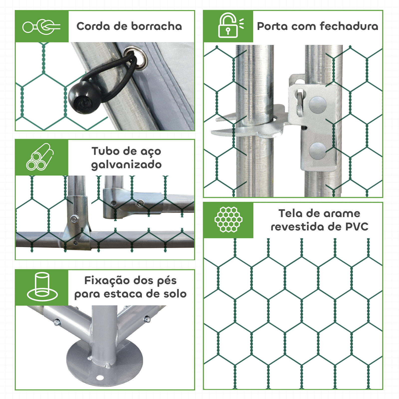 Galinheiro para exterior grande de aço galvanizado 280x190x195 cm gaiola para galinhas com cobertura de tecido oxford prata