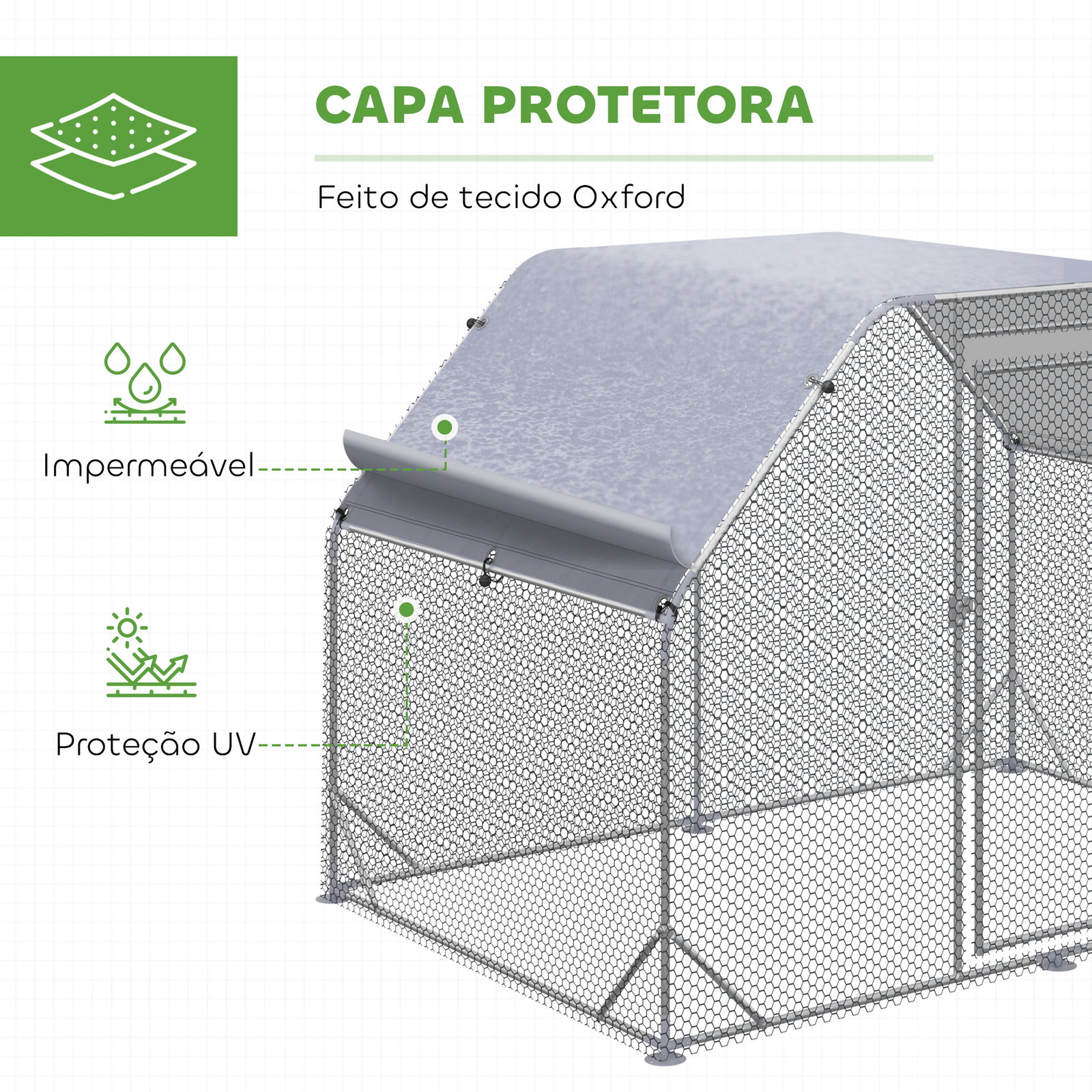 Galinheiro para exterior grande de aço galvanizado 280x190x195 cm gaiola para galinhas com cobertura de tecido oxford prata