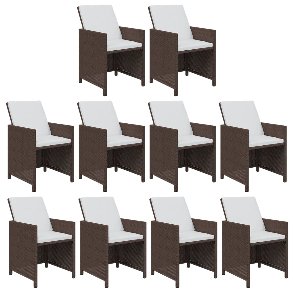 11 Pcs conjunto jantar p/ jardim c/ almofadões vime PE castanho