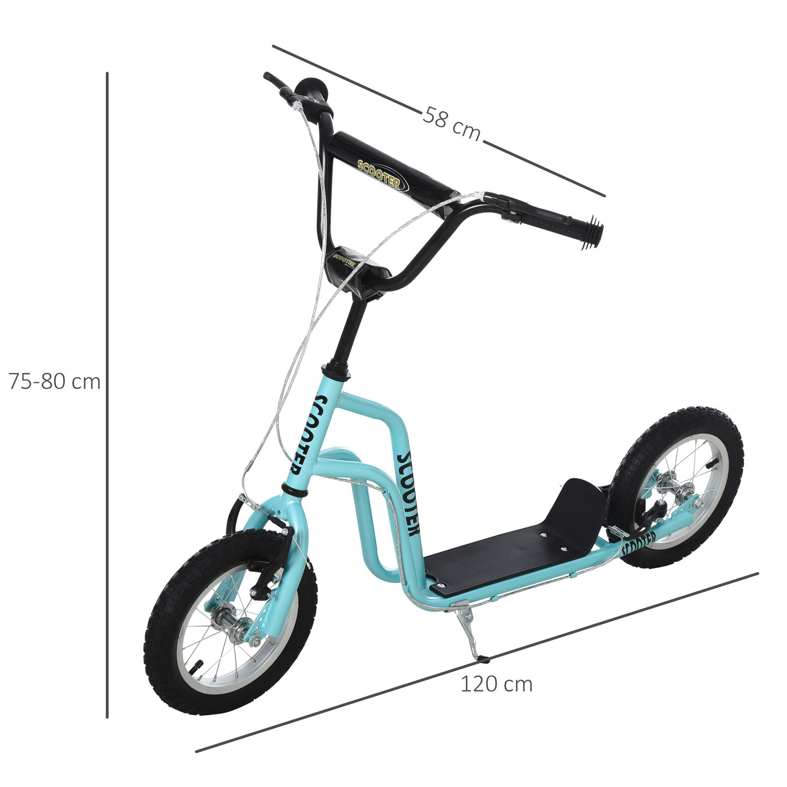 Trotinete para crianças com guiador ajustável em altura travão duplo e estrutura de aço 120x58x75-80 cm azul