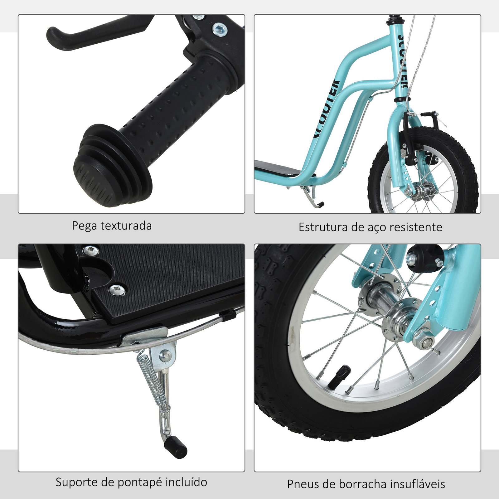 Trotinete para crianças com guiador ajustável em altura travão duplo e estrutura de aço 120x58x75-80 cm azul