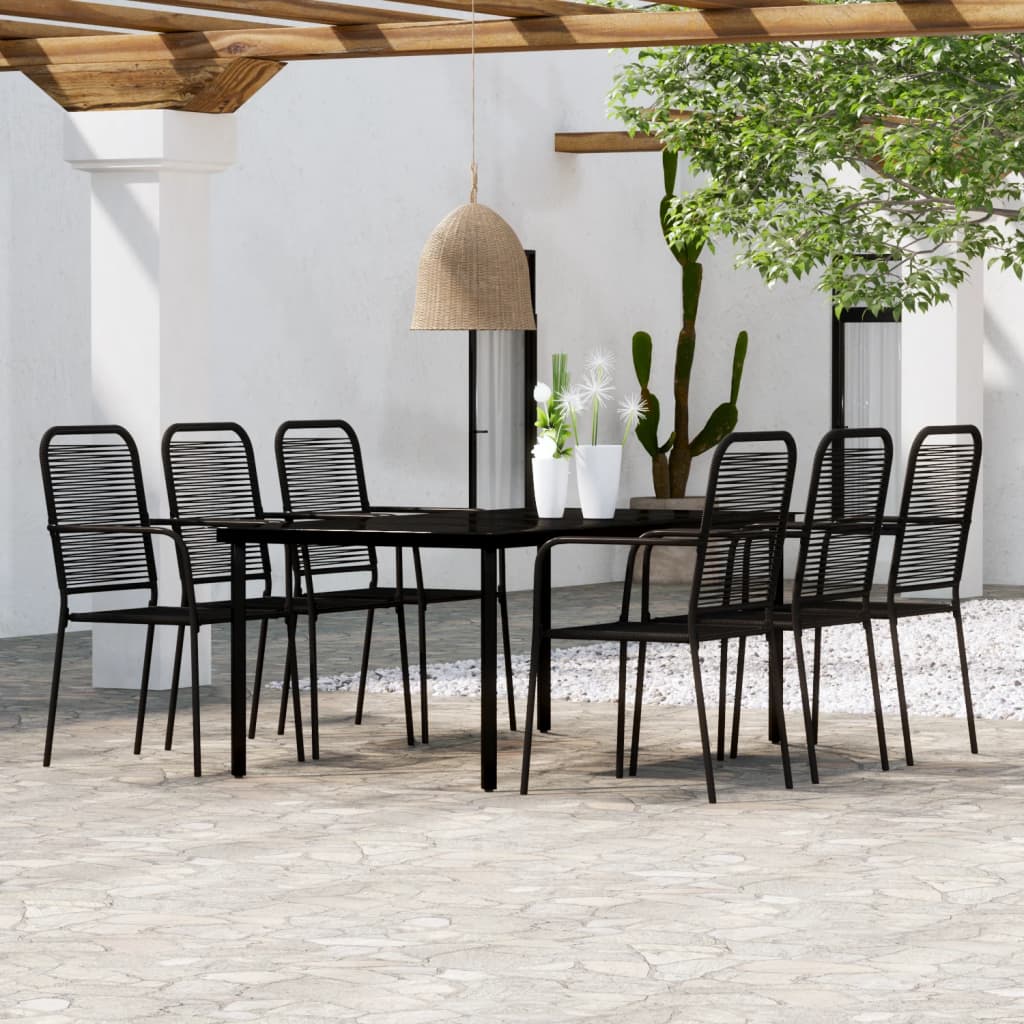 7 Pcs conjunto de jantar para jardim preto