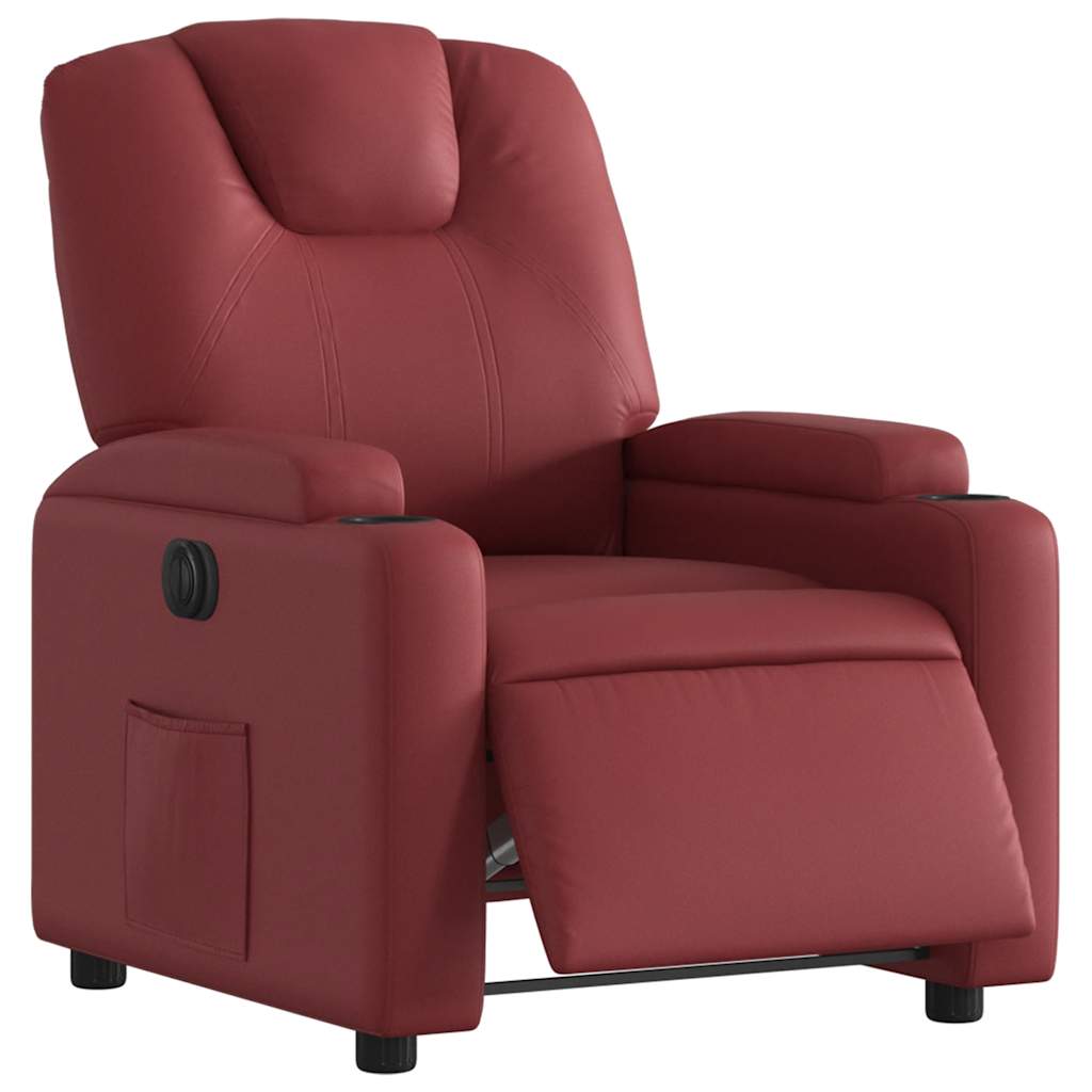 Poltrona reclinável elétrica couro artificial vermelho tinto