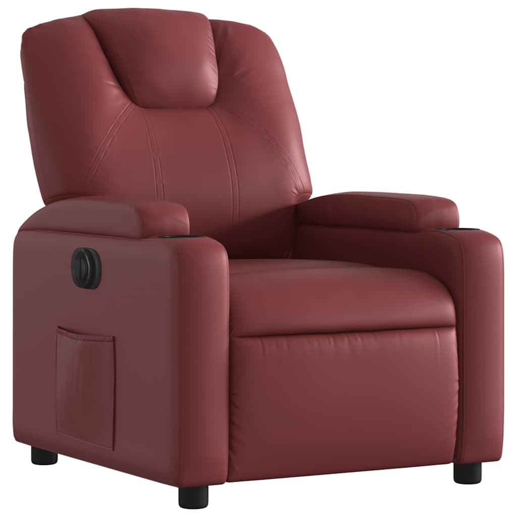 Poltrona reclinável elétrica couro artificial vermelho tinto