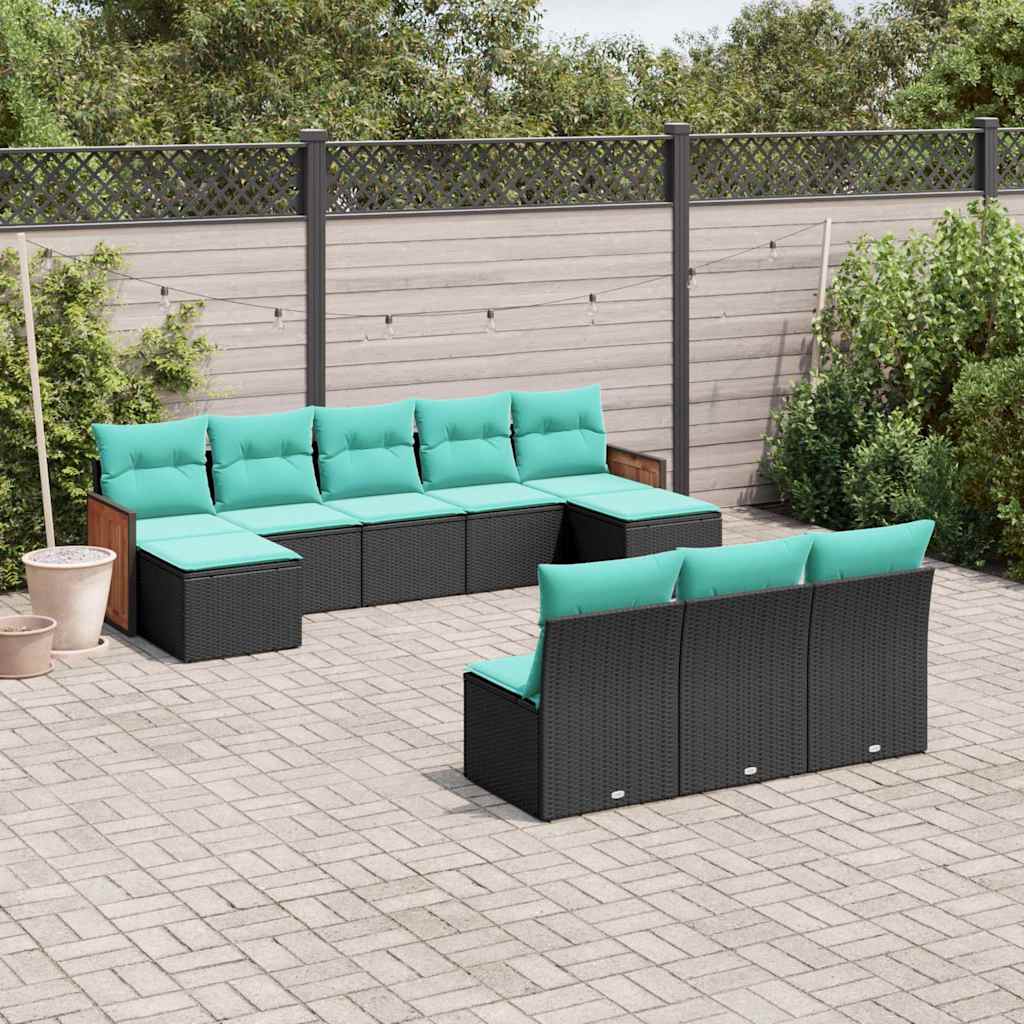 Conjunto de sofá de jardim com 10 peças e almofadas em rattan sintético preto