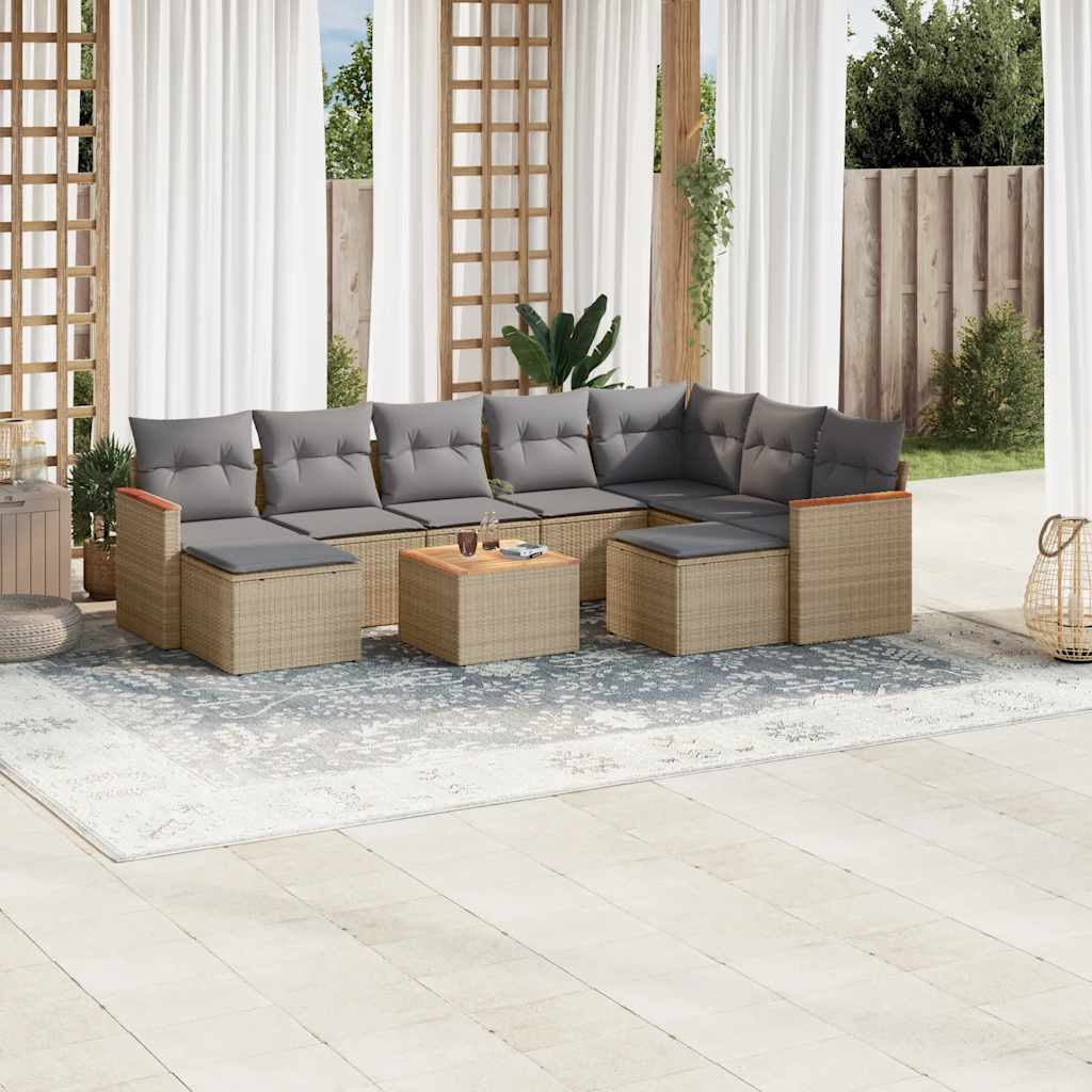 10 Pcs conjunto de sofás p/ jardim com almofadões vime PE bege