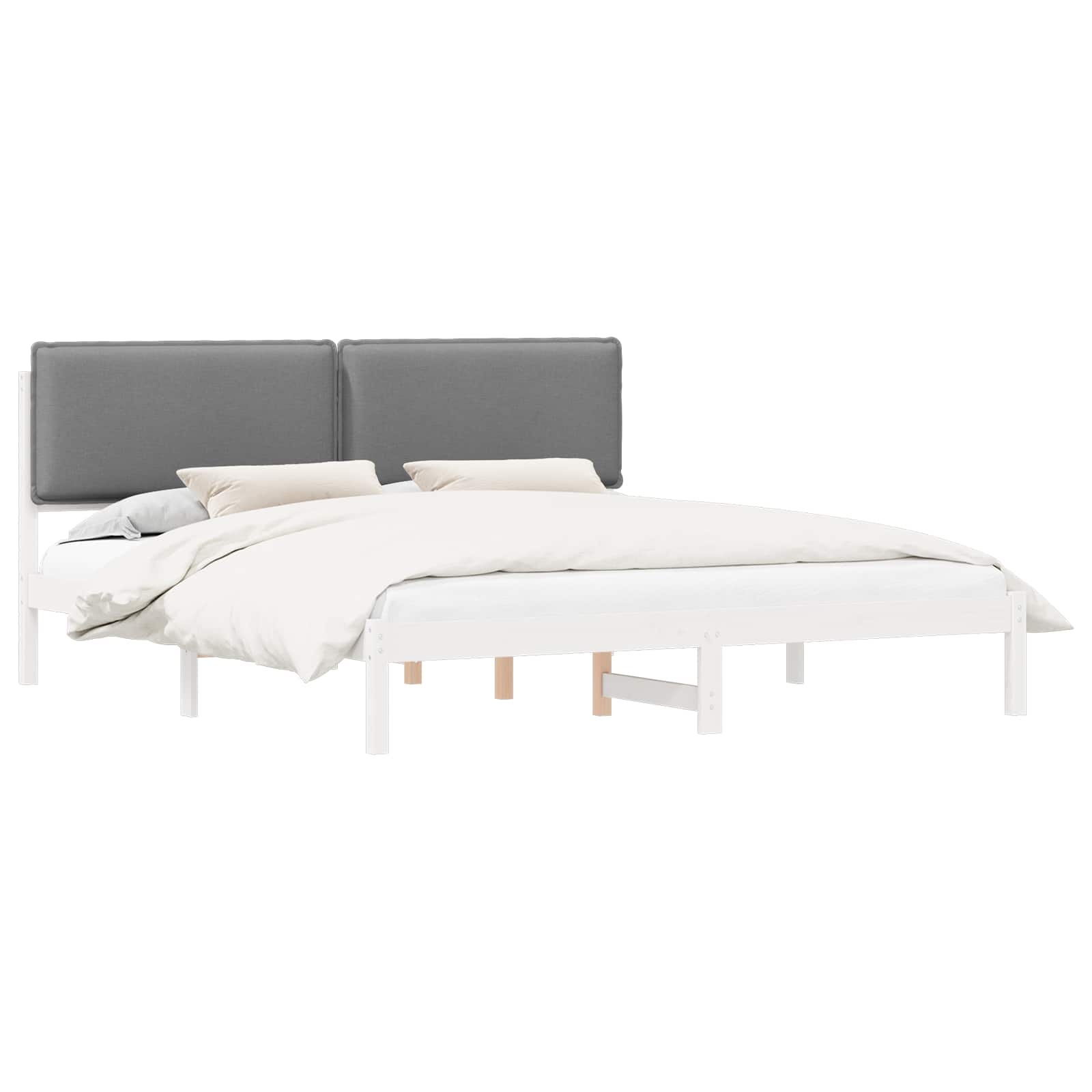 Estrutura de cama com cabeceira estofada cinzento-claro