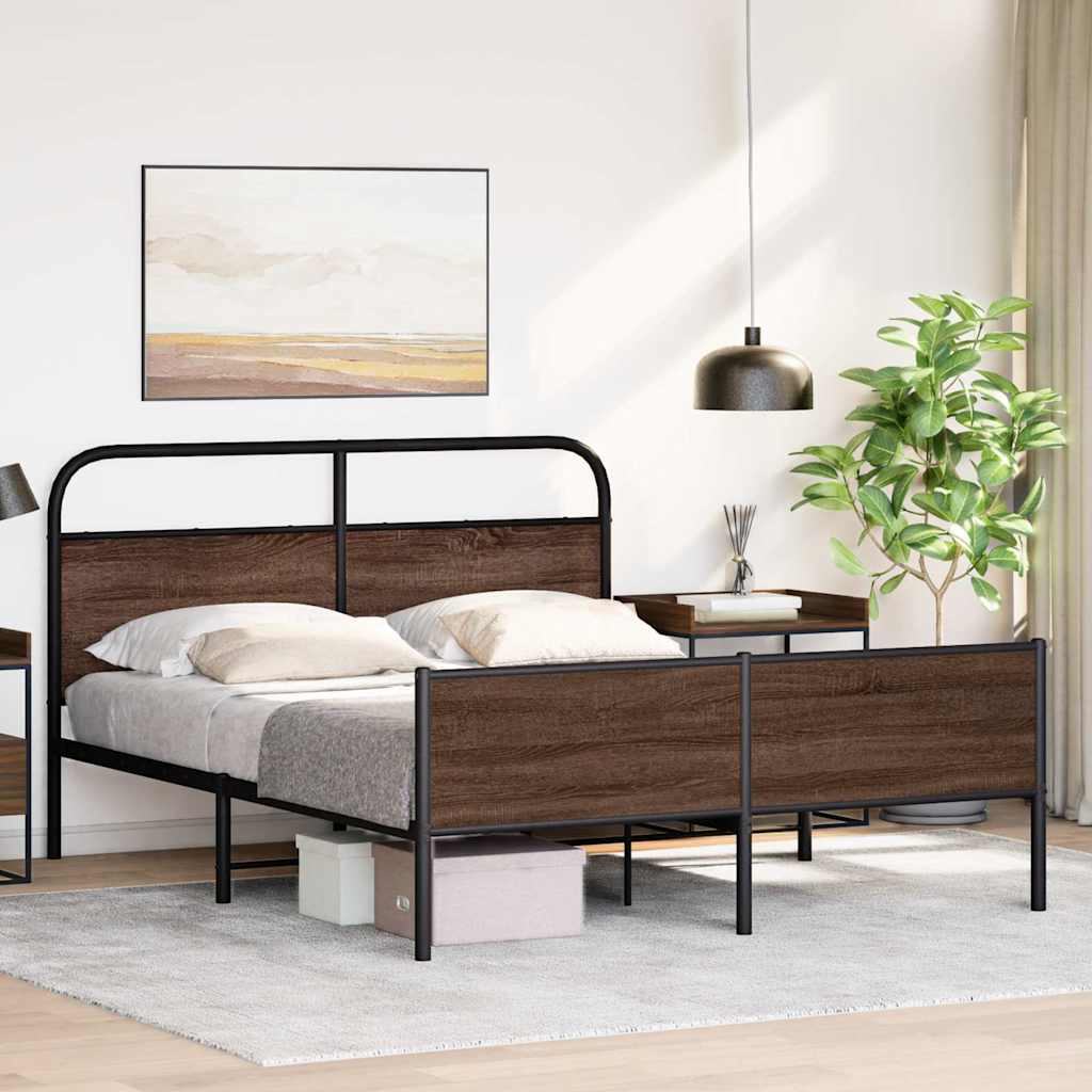 Estrutura cama sem colchão 150x200cm metal carvalho castanho