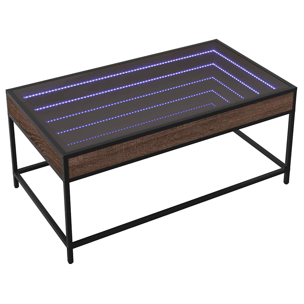 Mesa de centro luzes LED infinity 90x50x41 cm carvalho castanho
