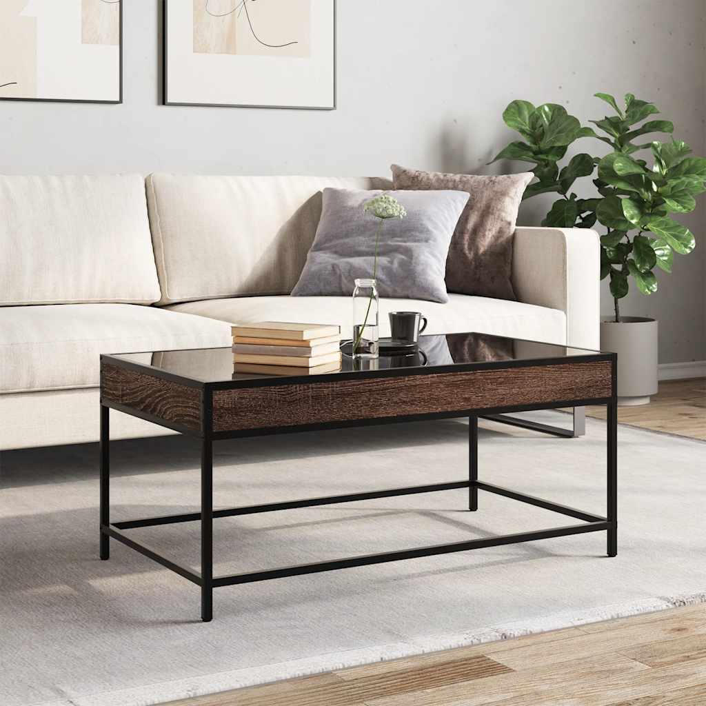 Mesa de centro luzes LED infinity 90x50x41 cm carvalho castanho
