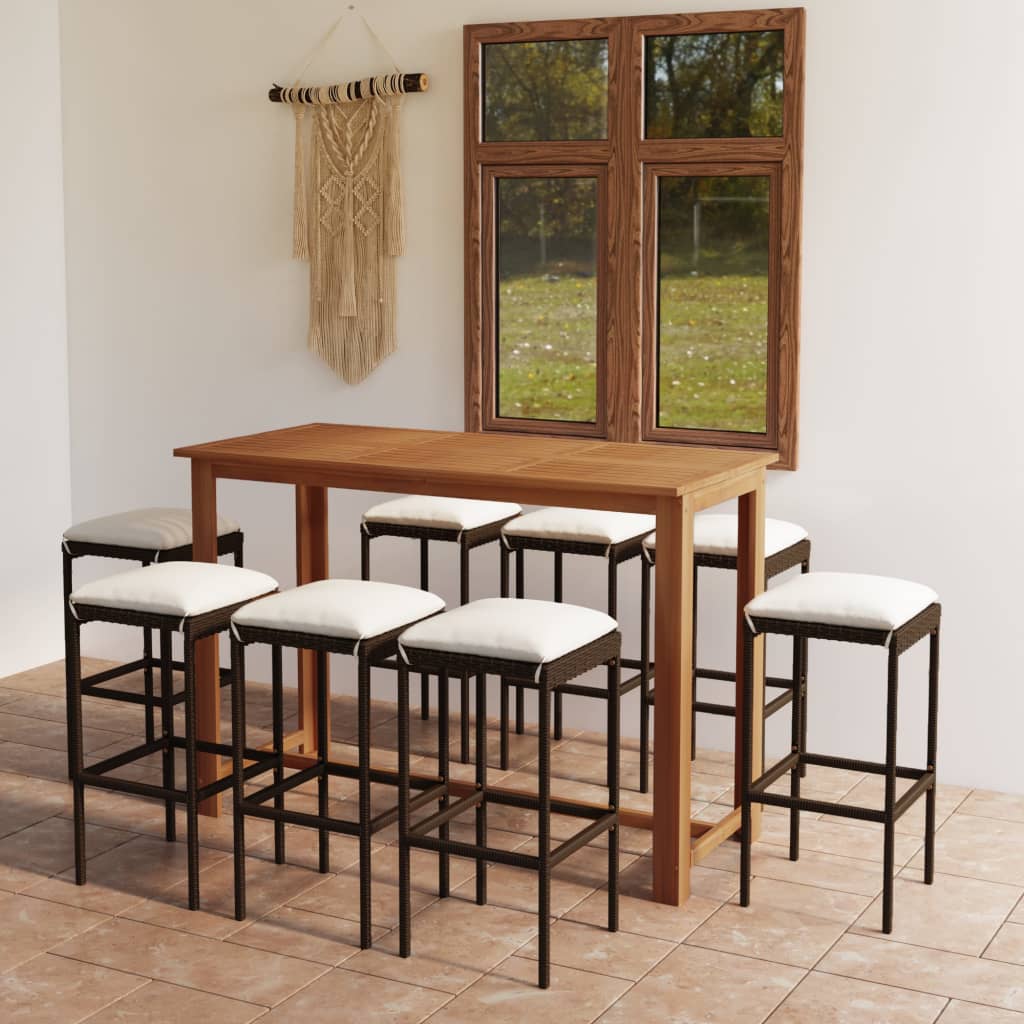 7 Pcs conjunto de bar p/ jardim com almofadões castanho