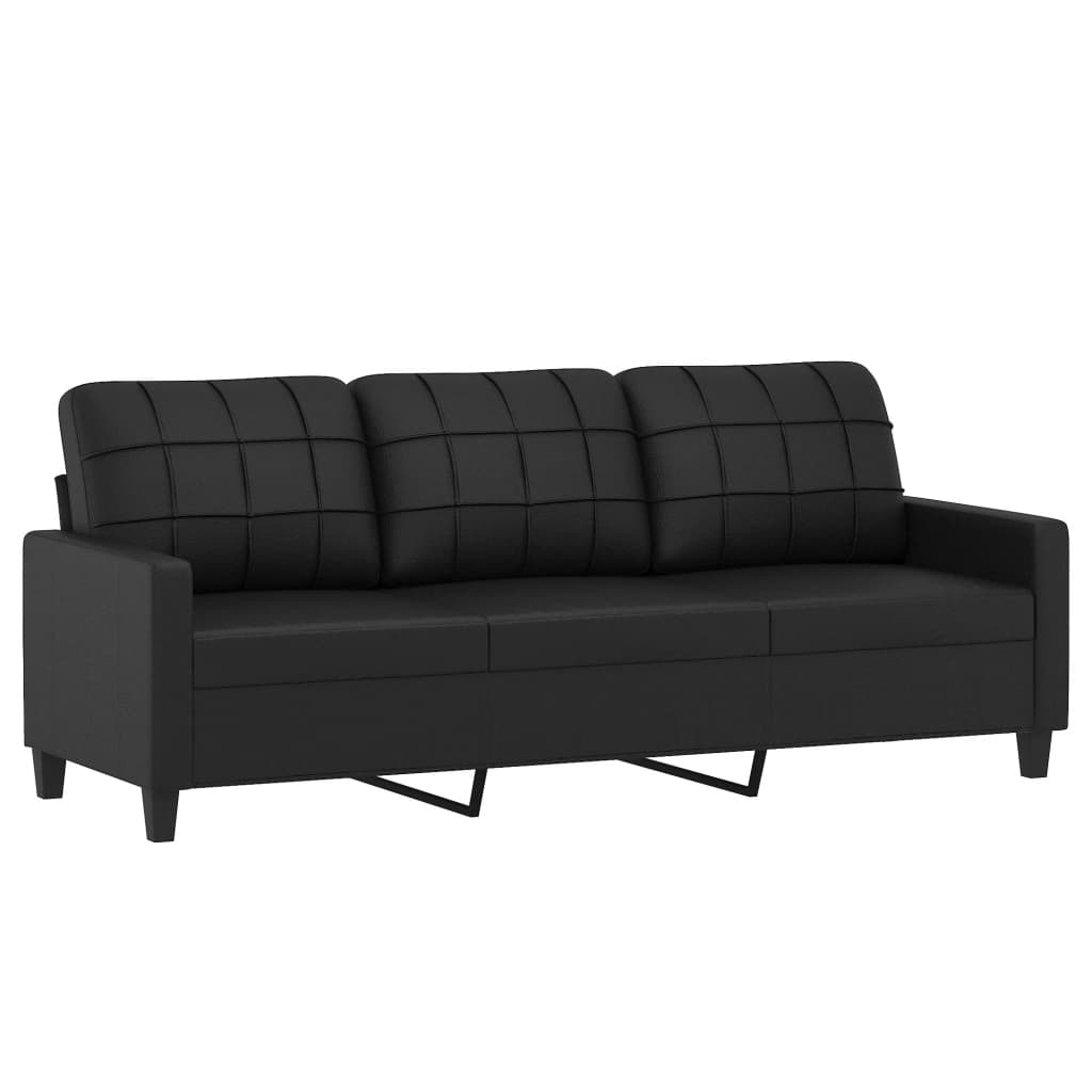 3 Pcs conjunto de sofás com almofadas couro artificial preto