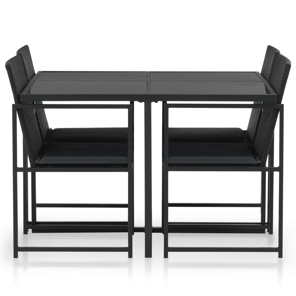 5 Pcs conjunto jantar exterior com almofadões vime PE preto