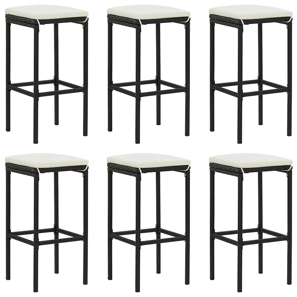 7 Pcs conjunto de bar para jardim c/ almofadões vime PE preto
