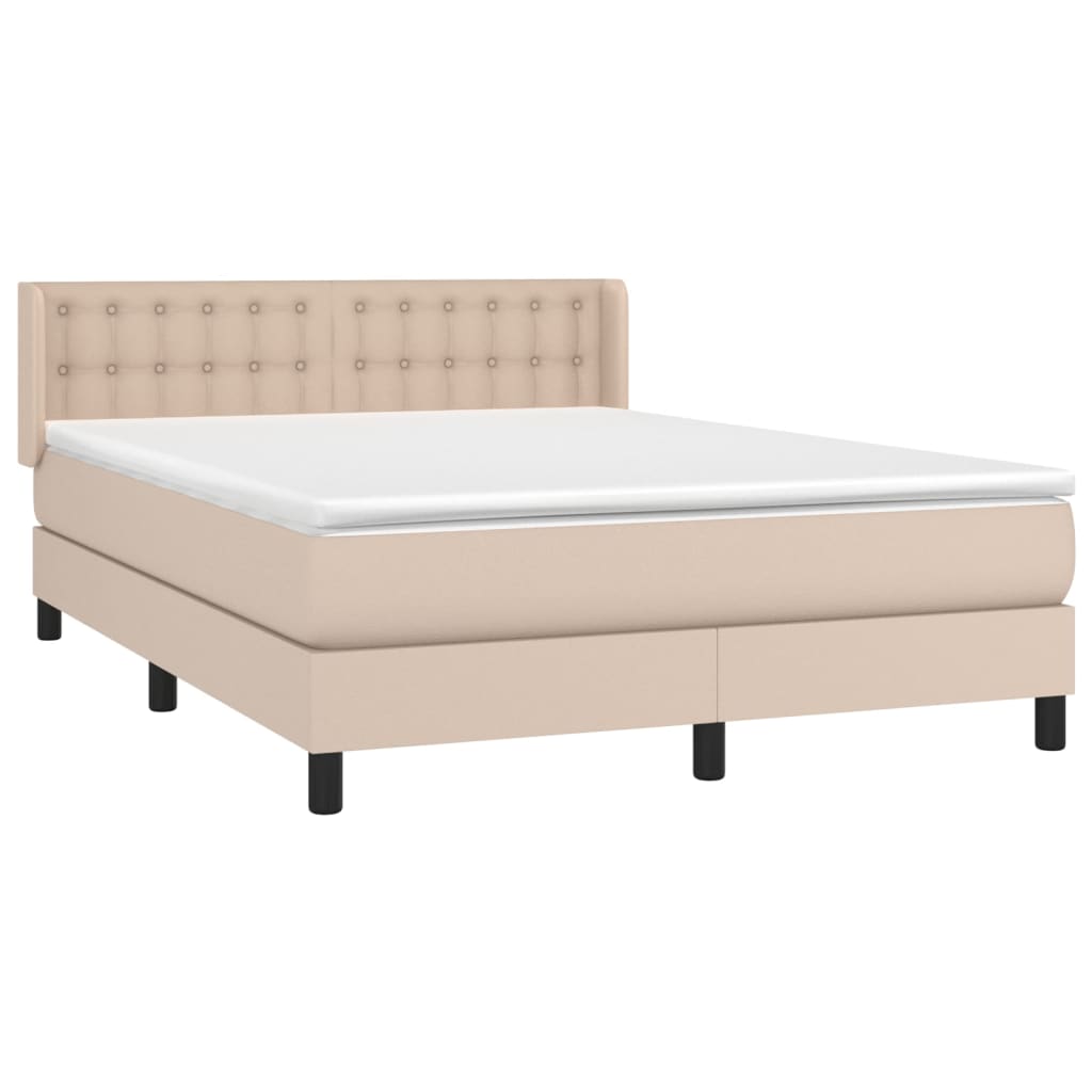 Cama com molas/colchão 140x190 cm couro artificial cappuccino