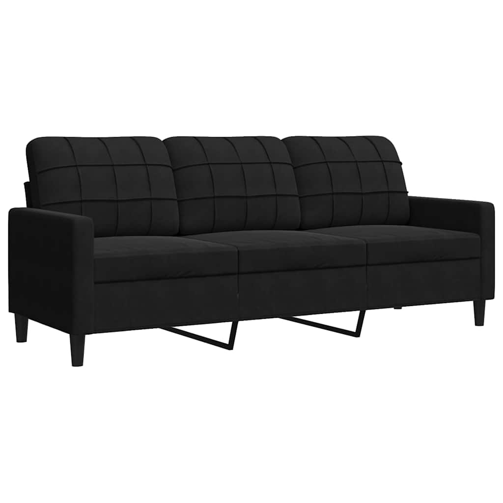 3 Pcs conjunto de sofás com almofadões e rolos veludo preto