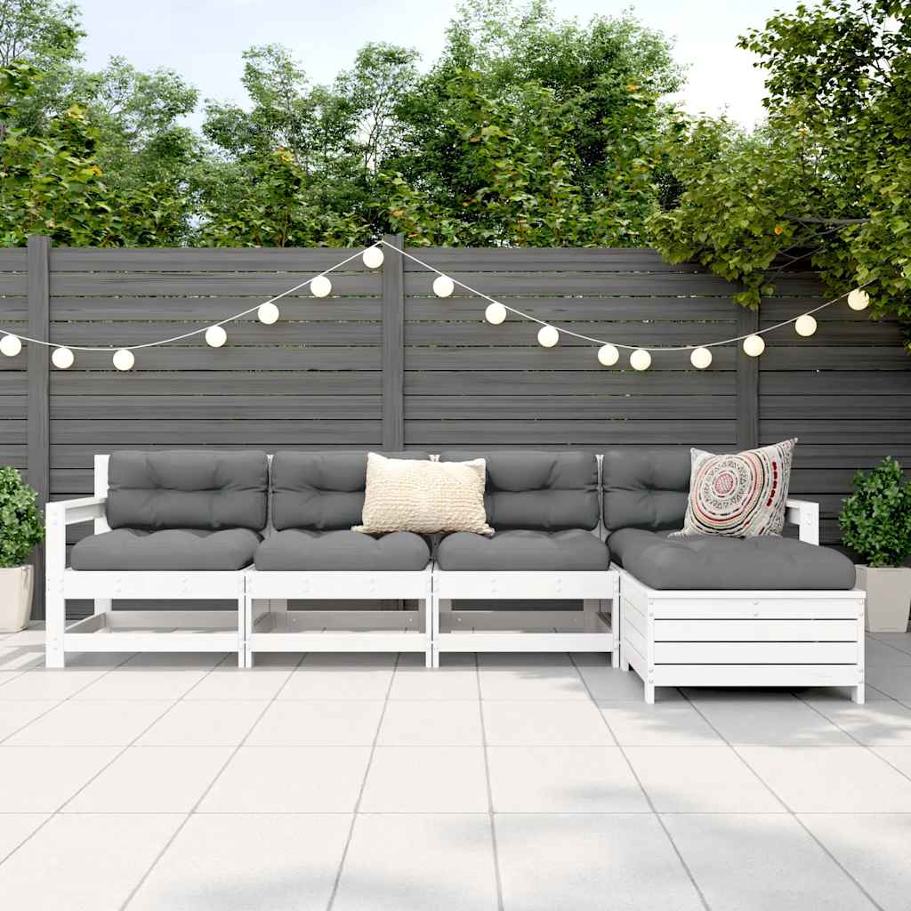 5 Pcs conjunto de sofás de jardim madeira pinho maciça branco