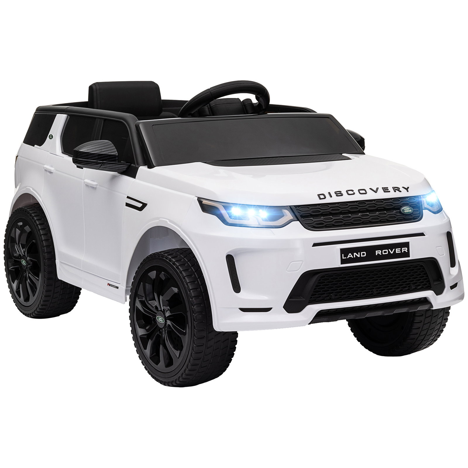 Carro elétrico para crianças acima de 3 anos com licença land rover discovery sport carro elétrico infantil com bateria 12v controlo remoto faróis buzina e música 106x65,5x51 cm branco