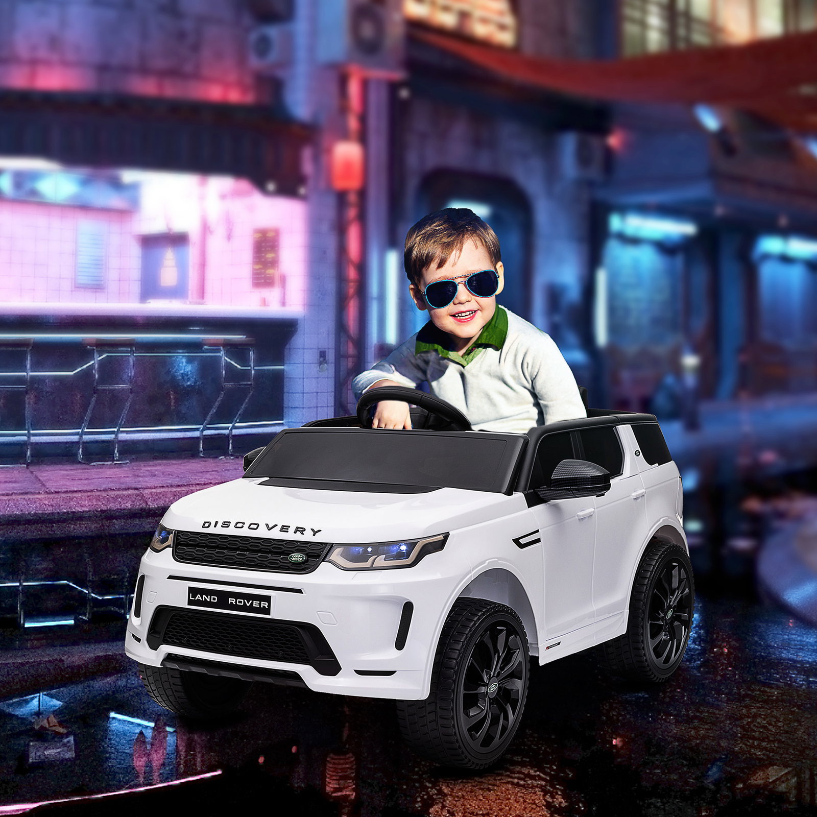 Carro elétrico para crianças acima de 3 anos com licença land rover discovery sport carro elétrico infantil com bateria 12v controlo remoto faróis buzina e música 106x65,5x51 cm branco