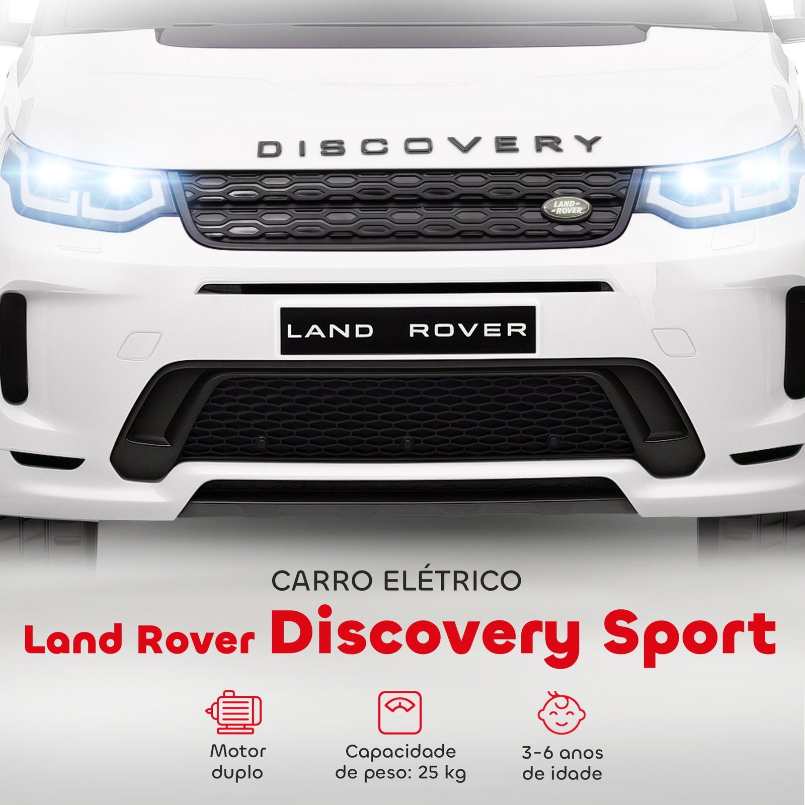 Carro elétrico para crianças acima de 3 anos com licença land rover discovery sport carro elétrico infantil com bateria 12v controlo remoto faróis buzina e música 106x65,5x51 cm branco