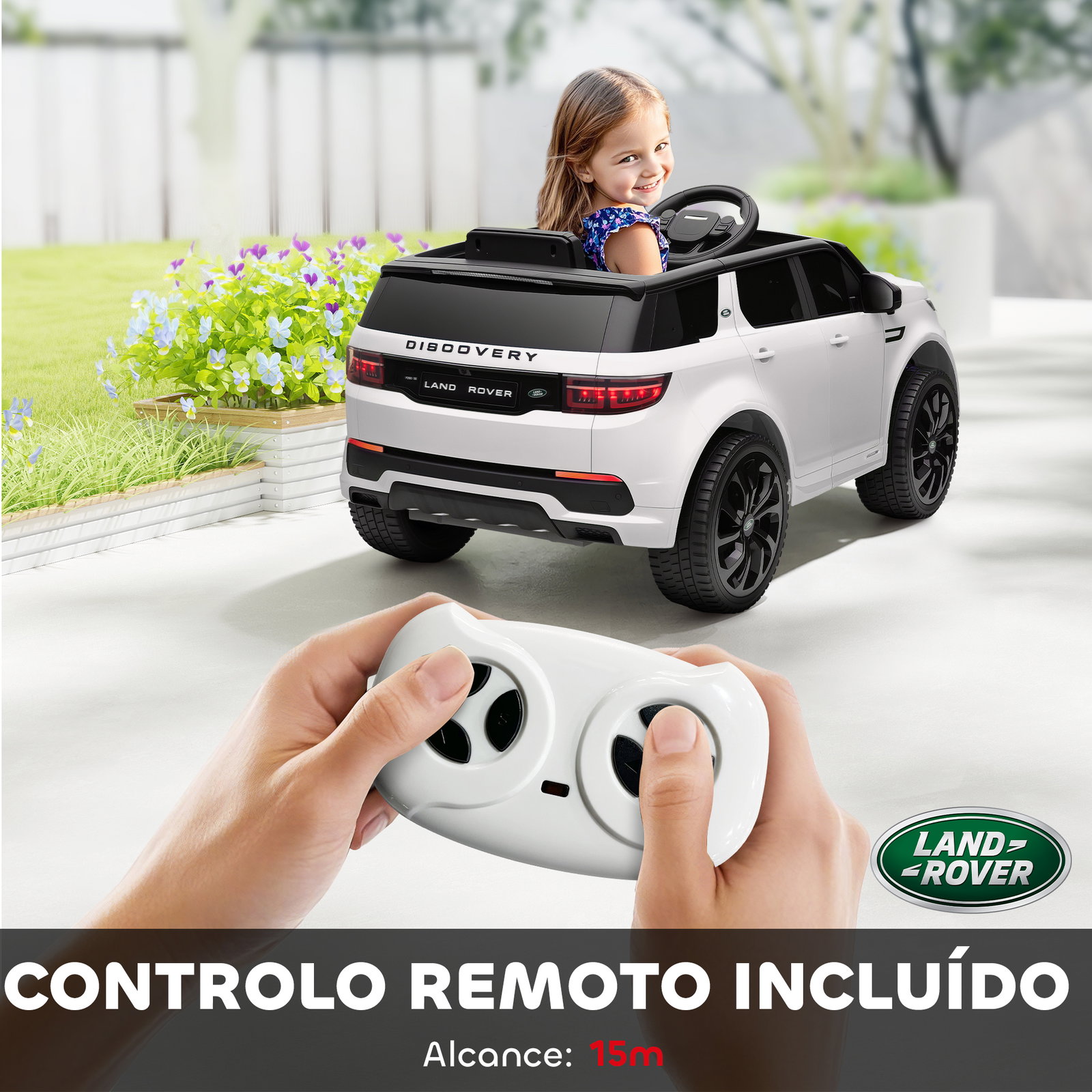 Carro elétrico para crianças acima de 3 anos com licença land rover discovery sport carro elétrico infantil com bateria 12v controlo remoto faróis buzina e música 106x65,5x51 cm branco