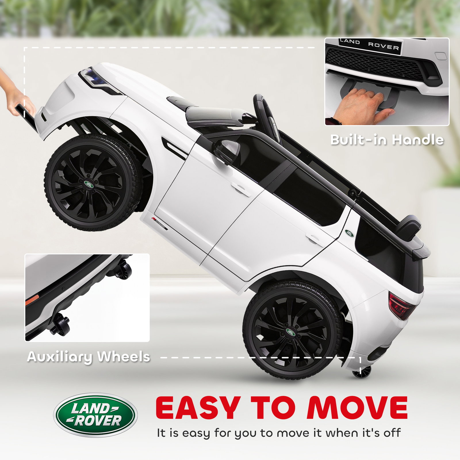 Carro elétrico para crianças acima de 3 anos com licença land rover discovery sport carro elétrico infantil com bateria 12v controlo remoto faróis buzina e música 106x65,5x51 cm branco