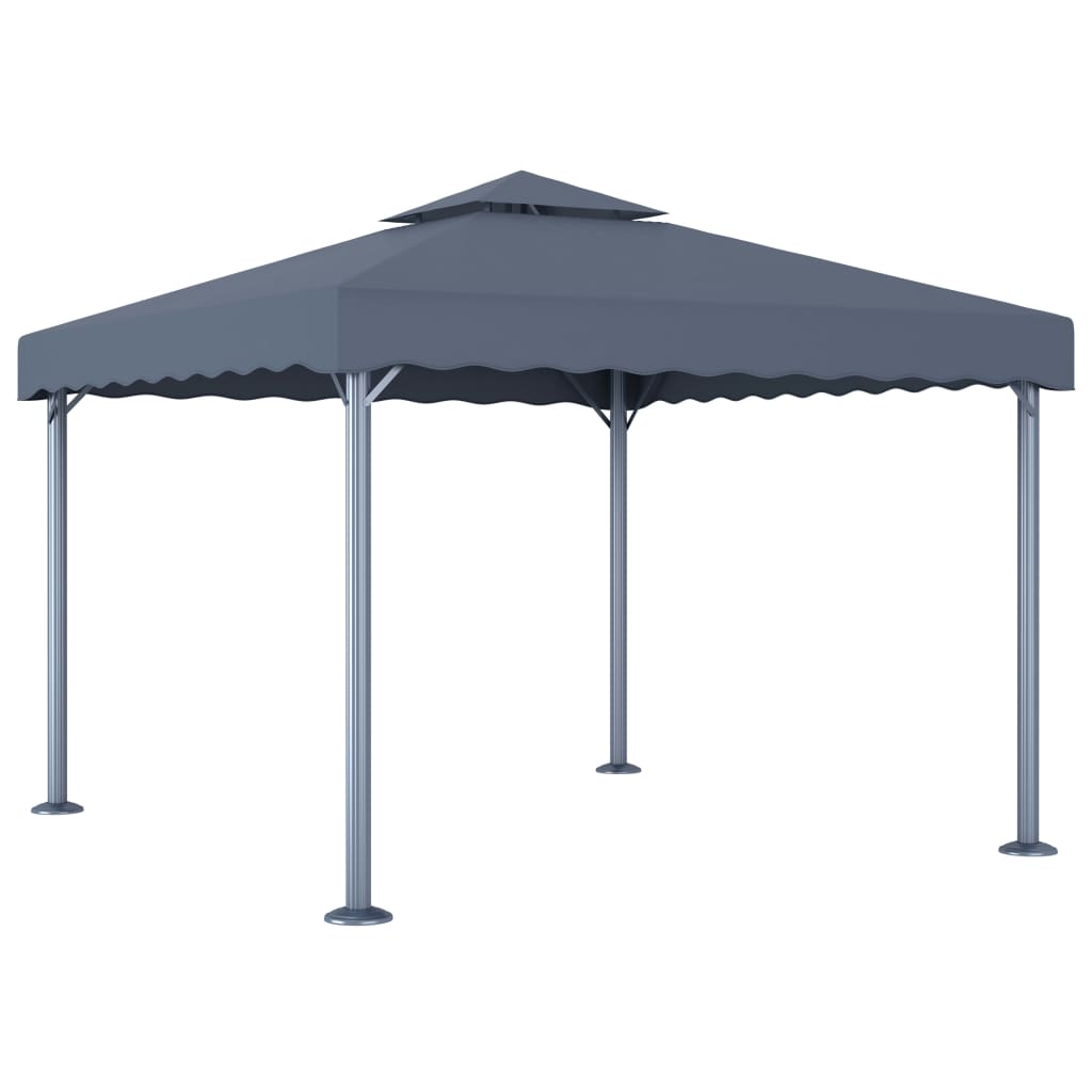 Gazebo com cordões de luzes LED 300x300 cm alumínio antracite
