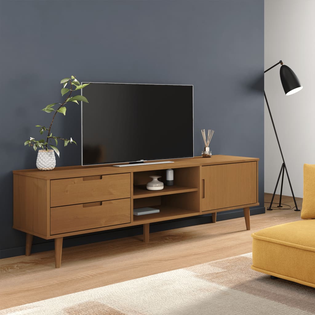 Móvel de TV molde 158x40x49 cm pinho maciço castanho