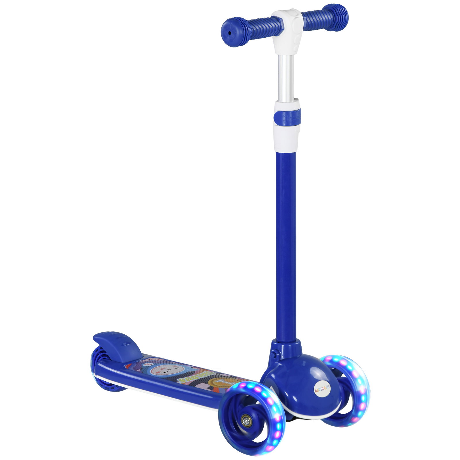 Trotinete para crianças trotinete com 3 rodas LED altura ajustável carga 25 kg 52x29x63-76 cm azul