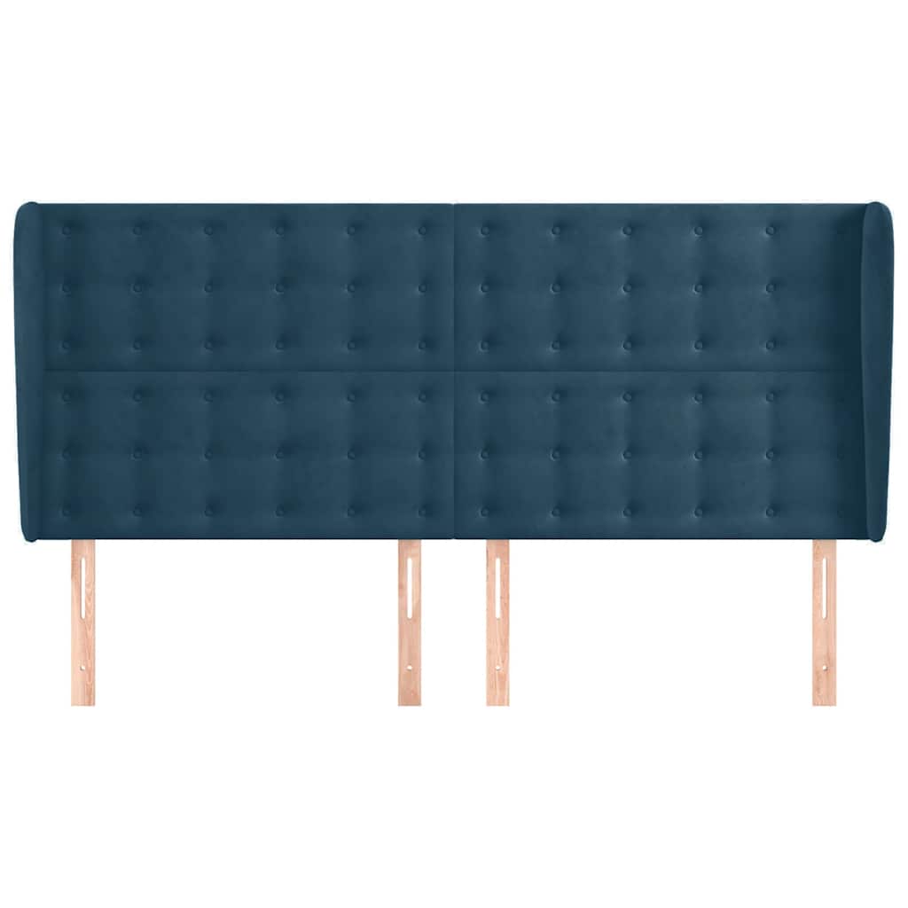 Cabeceira cama c/ abas veludo 163x23x118/128 cm azul-escuro