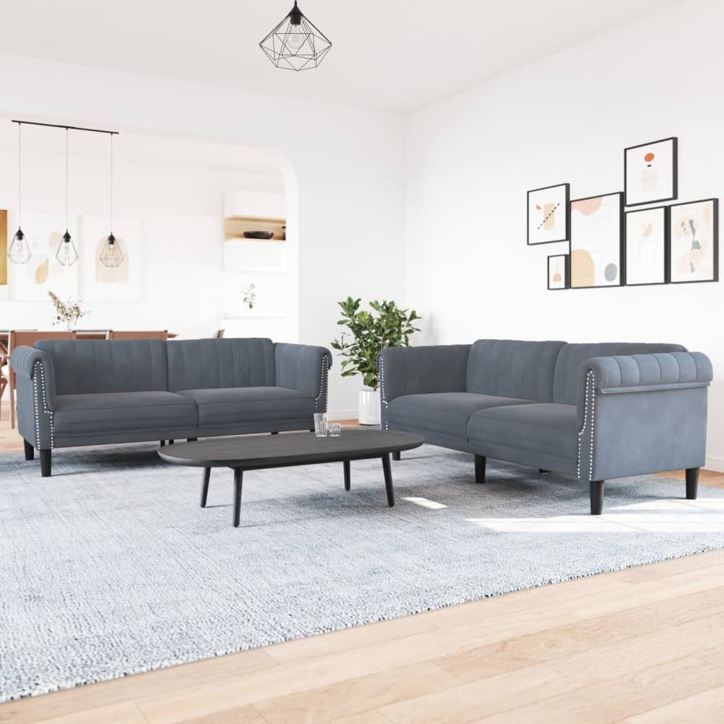2 Pcs conjunto de sofás veludo cinzento-escuro