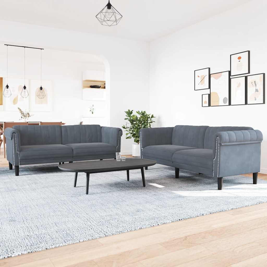 2 Pcs conjunto de sofás veludo cinzento-escuro