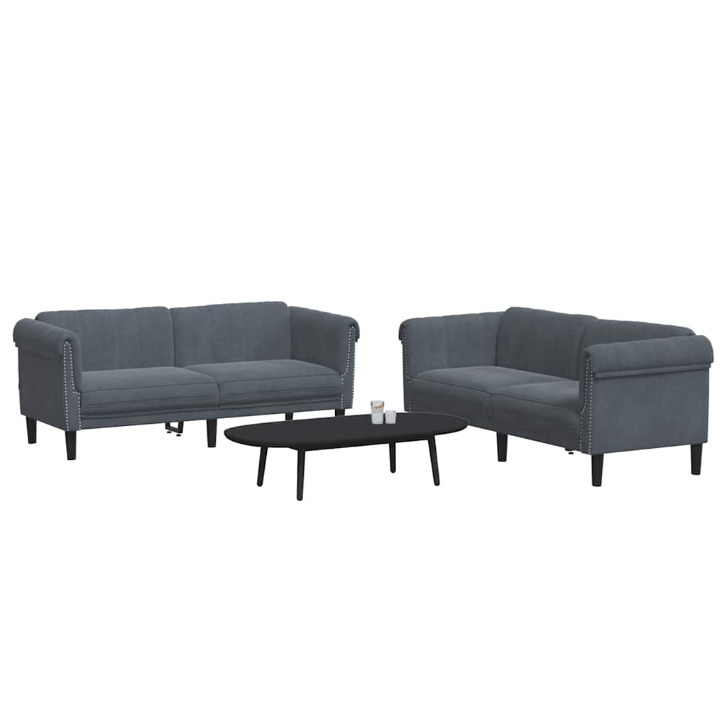 2 Pcs conjunto de sofás veludo cinzento-escuro