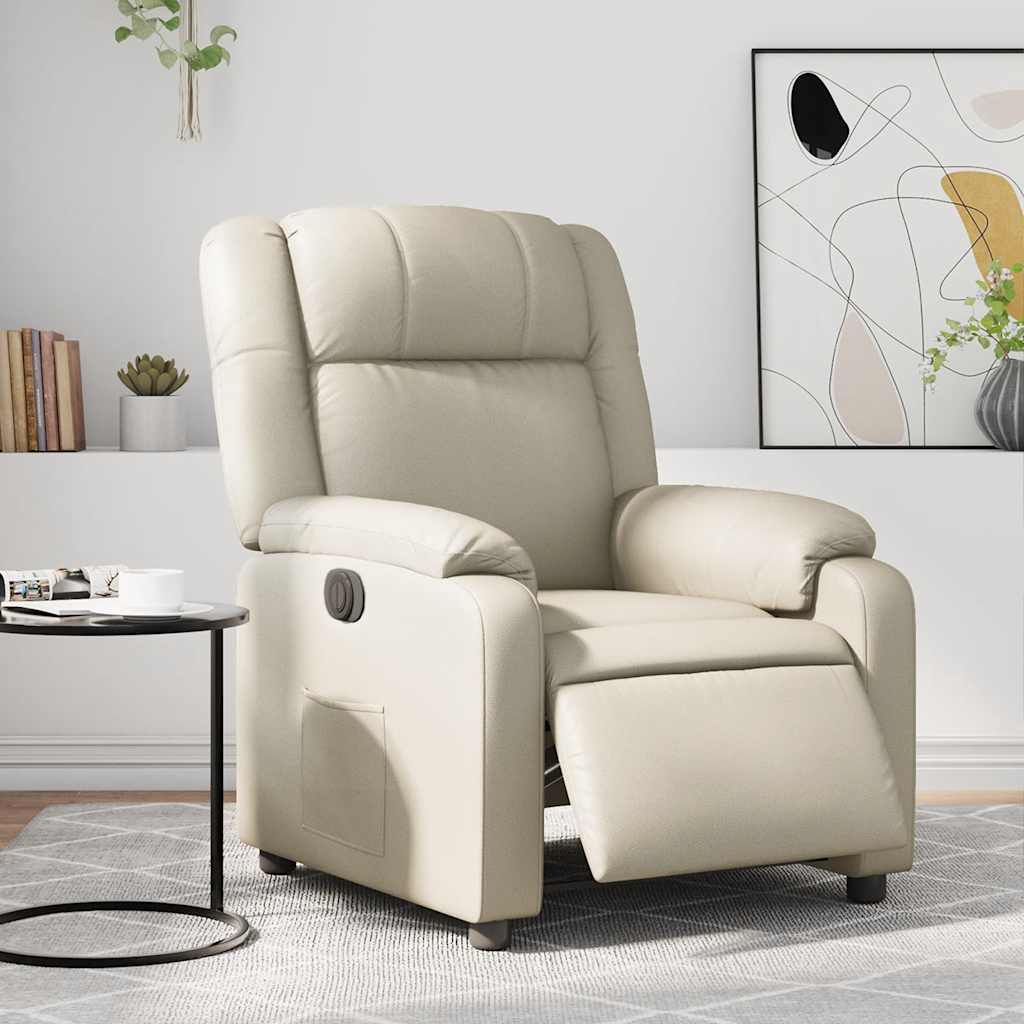 Poltrona reclinável elétrica couro artificial cor creme