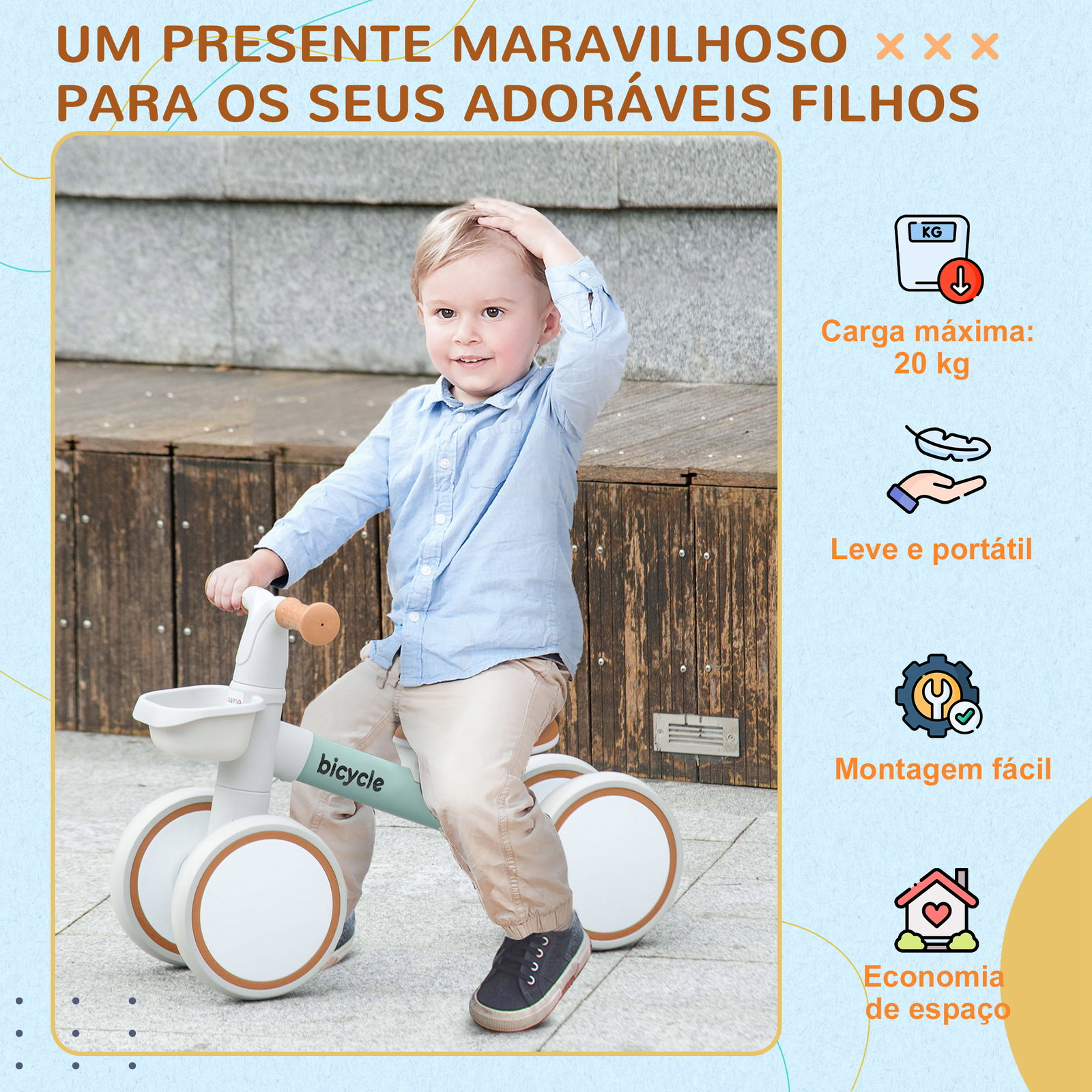 Bicicleta sem pedais para crianças de 12-36 meses bicicleta de equilíbrio com assento ajustável 56x27x39 cm verde