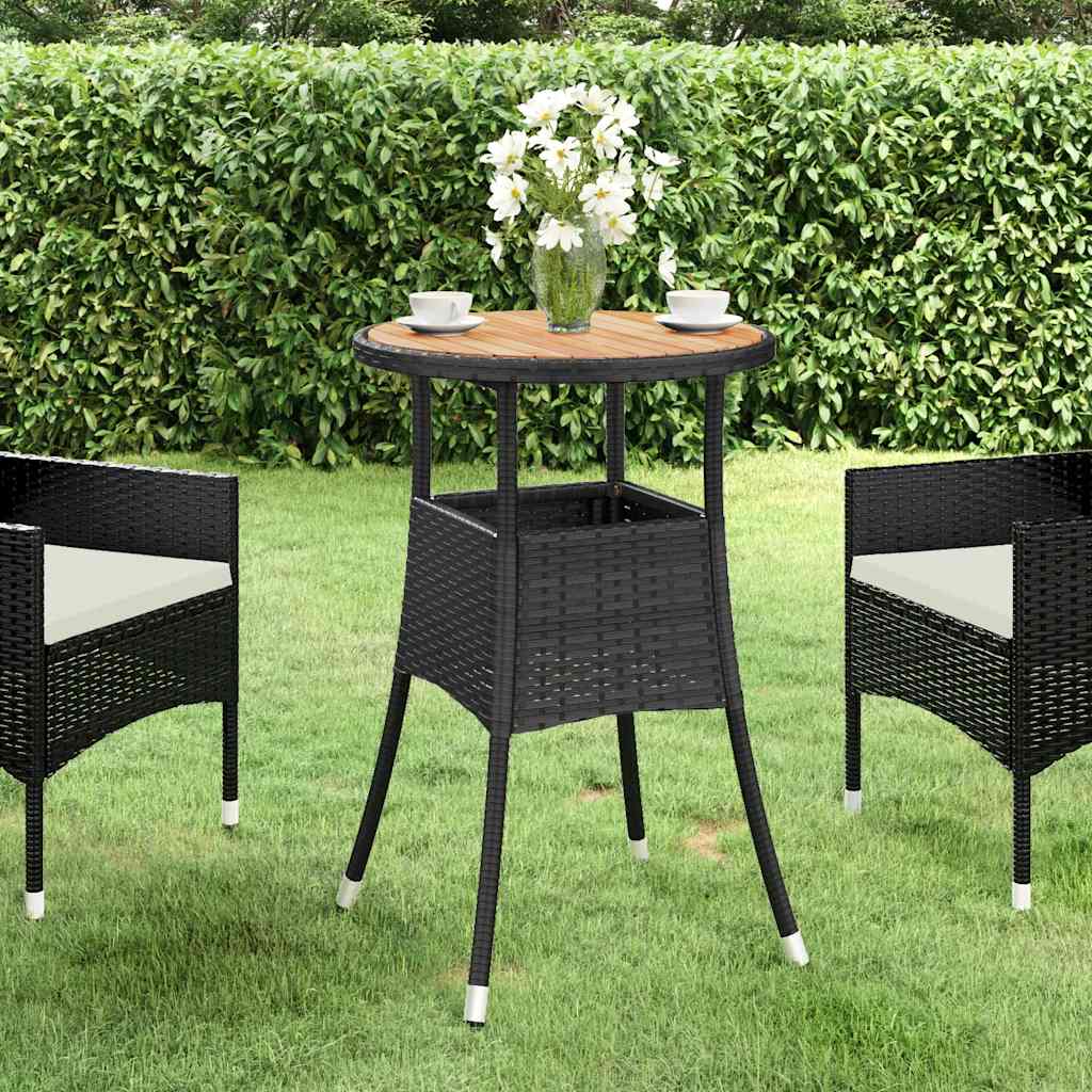 Mesa de jardim ø60x75 cm madeira de acácia e vime PE preto