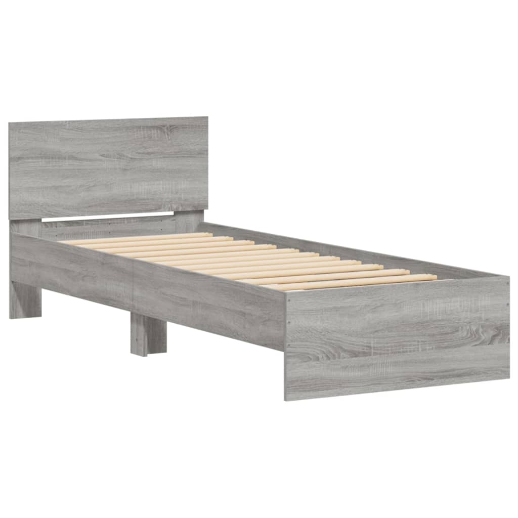 Estrutura de cama c/ cabeceira derivados madeira cinza sonoma