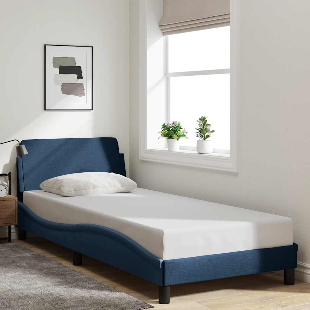 Estrutura de cama com cabeceira dover tecido 90x200 cm azul