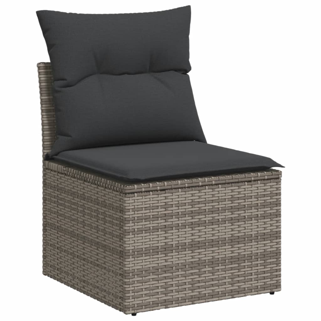 10 Pcs conjunto sofás de jardim c/ almofadões vime PE cinzento